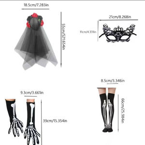 PESENAR Halloween Día de los muertos Accesorios para mujeres Diadema <span class=keywords><strong>Muslo</strong></span> Alto Esqueleto Calcetines Guantes <span class=keywords><strong>Tatuajes</strong></span> para disfraz de fiesta - Product Image 3