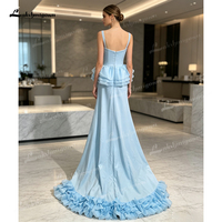 Gaun Malam Model Duyung Biru Langit Lakshmigown dengan Kerah Sweetheart, Hiasan Kristal dan Manik-Manik di Bagian Atas, Peplum Bertingkat, Ruffle, dan Ekor Panjang, untuk Pesta Formal
