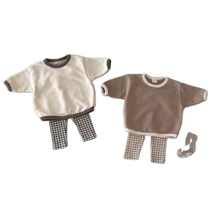 Conjunto de ropa para niños recién nacidos, 2 piezas, algodón, manga larga, a cuadros, suave - Product Image 1