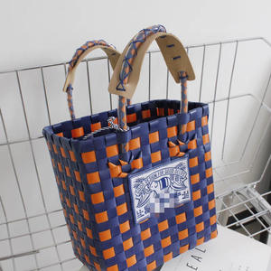 Multicolor <b>Woven</b> Straw Tote <b>Basket</b> Vintage Handbags Summer Fashion Large Capacity Beach Bag - Product Image 2