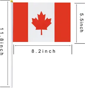 14 x21cm Canada Hand Flag tessuto in poliestere bastone di plastica bianco oro testa tonda Indoor Outdoor Festival Decor