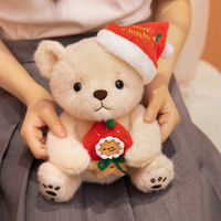 Boneka Beruang Teddy Topi Santa Natal, Hiasan Pohon Natal Boneka Beruang, Dekorasi Liburan & Hadiah Natal