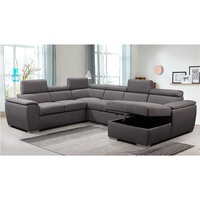 Graues U-förmiges Mehrsitzer-Schlafsofa mit Ausziehbett und Chaiselongue-Stauraum für Wohnzimmer und Apartment