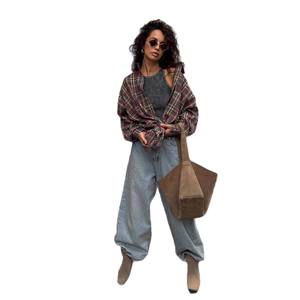 <span class=keywords><strong>Camisa</strong></span> a <span class=keywords><strong>cuadros</strong></span> <span class=keywords><strong>de</strong></span> manga larga para <span class=keywords><strong>mujer</strong></span>, estilo vintage, <span class=keywords><strong>de</strong></span> punto, holgada, lavable, informal, sencilla, para otoño - Product Image 6