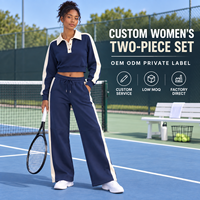 Ensemble deux pièces personnalisé pour femme : sweat-shirt court à col polo et manches longues, et pantalon large pour le tennis ou tenue décontractée
