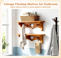 Étagère murale flottante en bois de pin en forme de cœur avec crochets porte-manteau et étagère de présentation pour salon, chambre et salle de bain