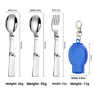Cuillère, fourchette et couteau pliables en acier inoxydable avec étui de rangement, design minimaliste portable pour l'extérieur - Product Image 3