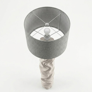 Lampe sur pied sculpturale ondulée, lampe sur pied abstraite en résine, abat-jour en tissu de lin, luminaire décoratif pour salon, villa - Product Image 4
