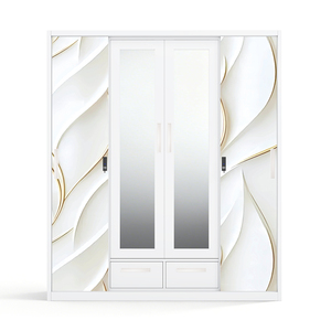 Armario de Acero Impreso con 4 Puertas Corredizas, Espejo y Cajones Inferiores - Product Image 1