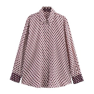 SHENZHU Wanita 2025 Musim Semi Mode Baru Blus Tekstur Sutra Satin Bermotif Vintage Lengan Panjang Blusas Wanita Atasan Chic - Product Image 1