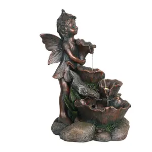 Fonte de água de fadas flor com cor bronze clássica, para decoração de jardim