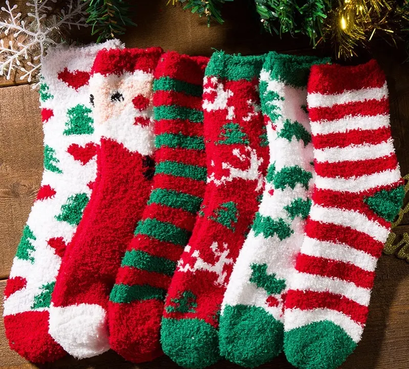Новинка 2021 года, Нескользящие уютные мягкие теплые пушистые рождественские носки