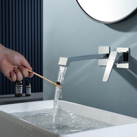 Robinet de lavabo mural et encastré en laiton de luxe, style cascade, eau froide et chaude, personnalisable