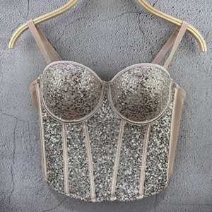 Top <span class=keywords><strong>Bandeau</strong></span> con Lentejuelas y Varillas, Estilo Coqueta - Top Corto Ajustado con Tirantes Finos y Varillas, para Mujer, Ajusta la Cintura, Primavera y Verano - Product Image 6