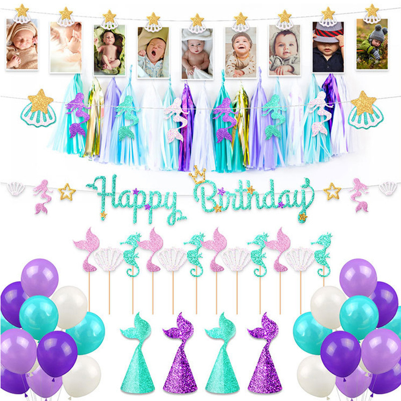 Дешевые украшения для вечеринки Русалочка воздушный шар тематическая вечеринка Русалка баннер поставщик