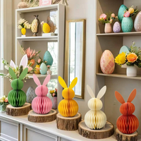 Pâques : 3 ensembles en stock, pendentifs lapin en papier nid d'abeille épais, respectueux de l'environnement, décoration maison européenne et américaine