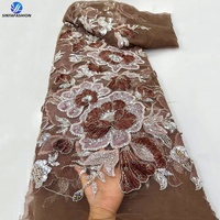 Dentelle française florale 3D Sinya haut de gamme avec perles de cristal pour robe de mariée et de soirée, tissu en tulle brodé de sequins, vente chaude