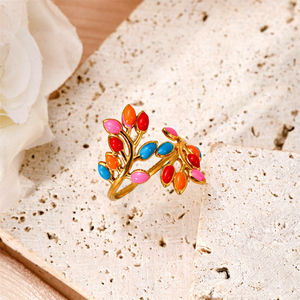 <span class=keywords><strong>Anillo</strong></span> Abierto de Acero Inoxidable con Diseño de Hoja y Flor para <span class=keywords><strong>Mujer</strong></span>, Joyería Coreana de Moda INS de Acero de Titanio, Regalo de Cumpleaños - Product Image 3