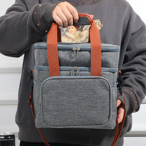Foldable Double Layer Lunch Bag Large Capacity Crossbody Insulated Cooler Bag With Thickened Aluminum Foil Spring Design - Product Image 2