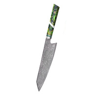 Ensemble de 10 couteaux de chef Damas personnalisés, lame forgée à motif vague d'eau, manche octogonal en résine colorée, commande en gros pour la vente au détail haut de gamme