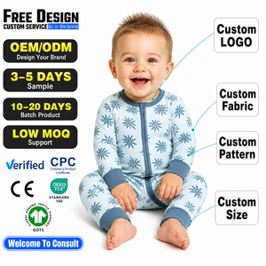 <span class=keywords><strong>Pijama</strong></span> de bebé personalizado con cremallera bidireccional convertible, 95% viscosa de bambú, tipo mameluco con pies cubiertos - Product Image 1