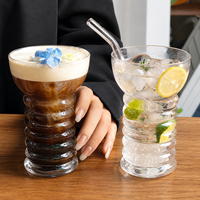 Vente en gros de gobelets en verre borosilicate haute résistance à paroi côtelée de 17 oz, transparents, pour café glacé, jus, soda, boissons froides, café, restaurant