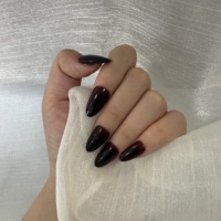 Faux ongles à presser en ABS bordeaux foncé, longs, en forme d'amande, brillants et solides pour les doigts