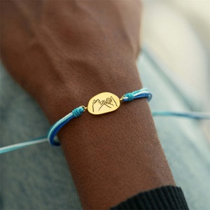 Custom Colorful <b>Adjustable</b> Engraved Oval Charm String <b>Bracelet</b> for Friends - Product Image 2