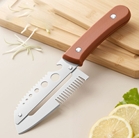 Syh2068 7 1 Roestvrijstalen groenteschiller, julienne-snijder, luchtersnijder, multifunctioneel vintage keukenhulpstuk met houten handvat