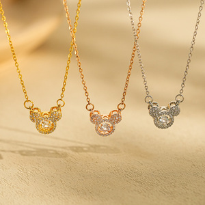 Özel Tasarım Lüks Kadın 18 Ayar Altın Kaplama CZ Mickey Mouse Kolye Parlak Kristal İnce Zincir 316L Paslanmaz Çelik Şirin Moda Takı - Product Image 1