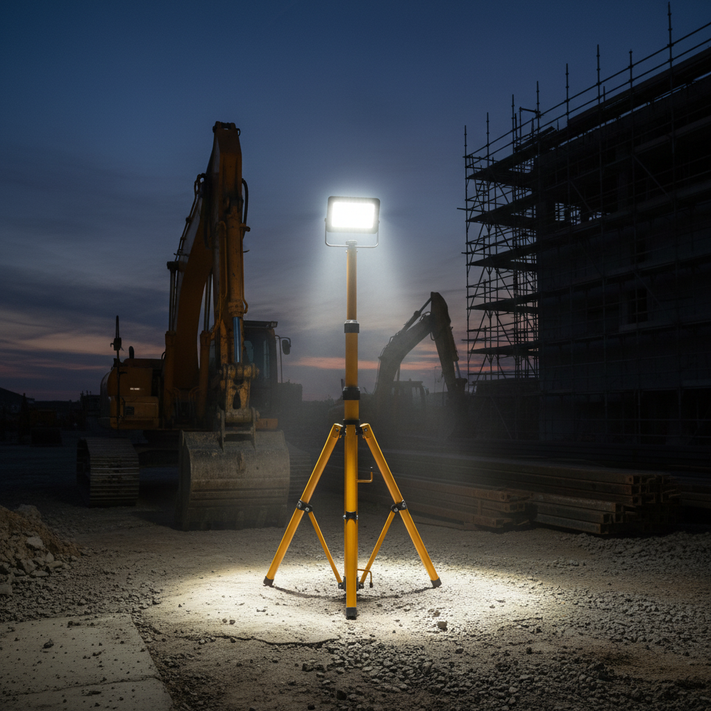 IP65 Aluminum AC Powered Portable 50W LED Tripod Work Light Single Head Flood Light 5000LM with 1.8m Cable