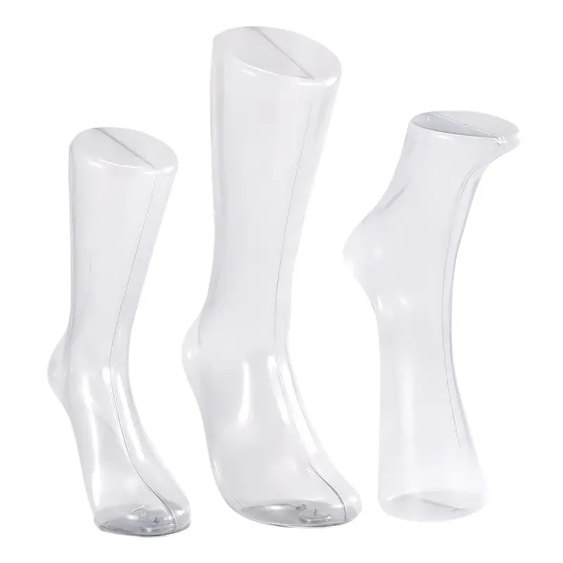 Calcetines de pie de plástico transparente, modelo de Maniquí de tobillo, maniquí de pie largo transparente para exhibición de calcetines y zapatos