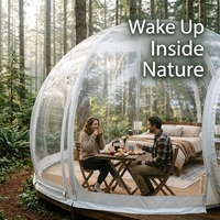 Dôme de Glamping Transparent en PVC Gonflable pour Camping, Vue Panoramique à 360°, Étanche et Résistant au Vent, Idéal pour l'Observation des Étoiles en Station Balnéaire