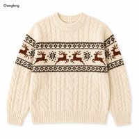 Pull unisexe en tricot torsadé rétro de Noël, motif Fair Isle, rennes et flocons de neige, col rond, vêtements d'hiver pour les fêtes, logo personnalisé OEM