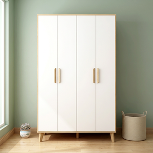Modern Four-Door Wardrobe With Wooden Frame And Handles Freestanding <b>Bedroom</b> <b>Storage</b> <b>Cabinet</b> Scandinavian Design - Product Image 5