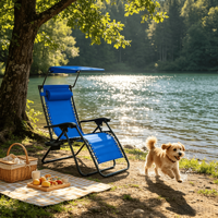 Chaise longue de patio pliable portable pour jardin et plage, chaise inclinable d'extérieur à gravité zéro avec porte-gobelet et coussins
