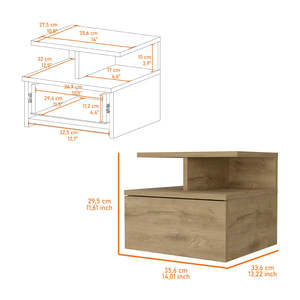 Table de chevet flottante Augusta à 2 niveaux et 1 tiroir, meuble de rangement pour chambre à coucher - Product Image 3