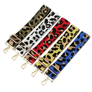 Fashion Leopard Designs Polyester 5 cm Width Adjustable Shoulder Bags Replacement Strap Crossbody Guitar Purse Straps with Hook