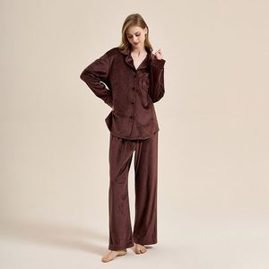 WANBAO PJ-1419 Conjunto de Pijama de Terciopelo de Doble Cara para Mujer, Poliéster/Spandex, Otoño Invierno, Grueso, Forrado de Felpa Cálida, Alta Calidad - Product Image 2