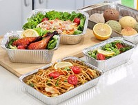 Barquette rectangulaire jetable en aluminium de qualité alimentaire, idéale pour la cuisson, la préparation de repas, l'emballage à emporter, compatible four et barbecue, 200 ml