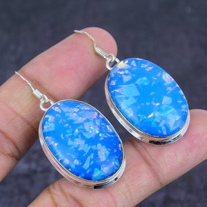 Pendientes de joyería hechos a mano con ópalo azul triple natural y plata, 1.97 pulgadas, joyería para mujer a precio de mayoreo. - Product Image 4