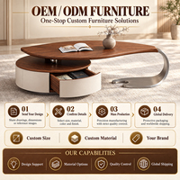 Ensemble de tables basses en bois massif de forme organique avec poteau sphérique et table d'appoint cantilever en métal, mobilier de salon OEM