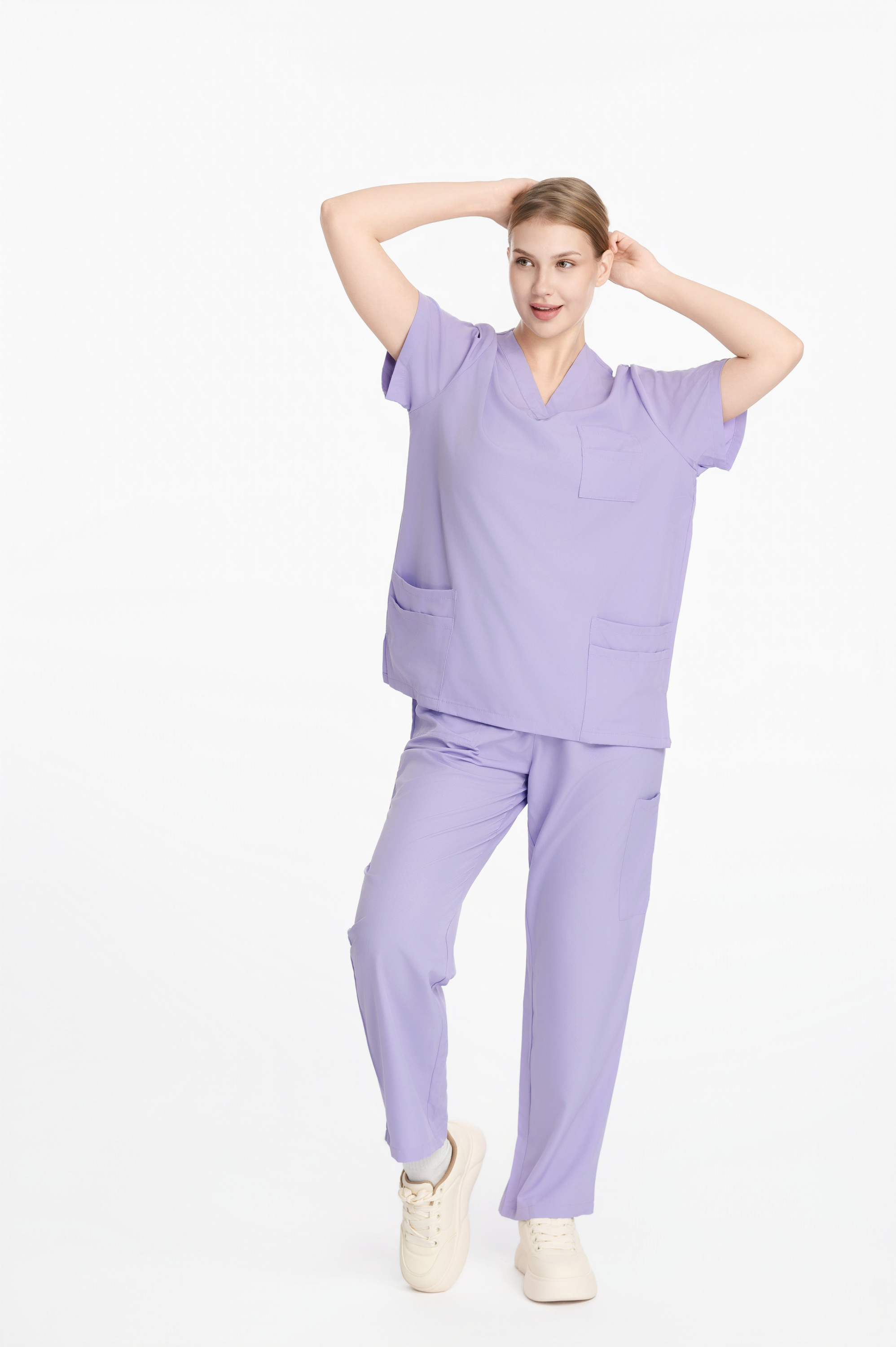 Purple V-neck Women's Medical Scrub Set