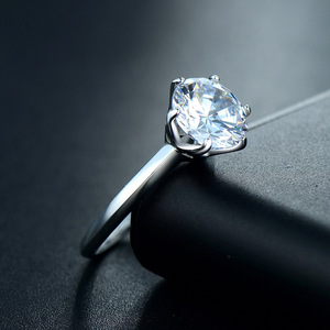 Anillo Solitario de Plata de Ley S925 con Zirconia Redonda de Seis Puntas, Anillo Clásico de Compromiso, Boda o Promesa para Mujer - Product Image 3