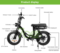 Vélo électrique hybride à gros pneus EB8 Torque en alliage d'aluminium, 500W, roue de 20 pouces, batterie au lithium 48V 18.2AH, double suspension Shimano