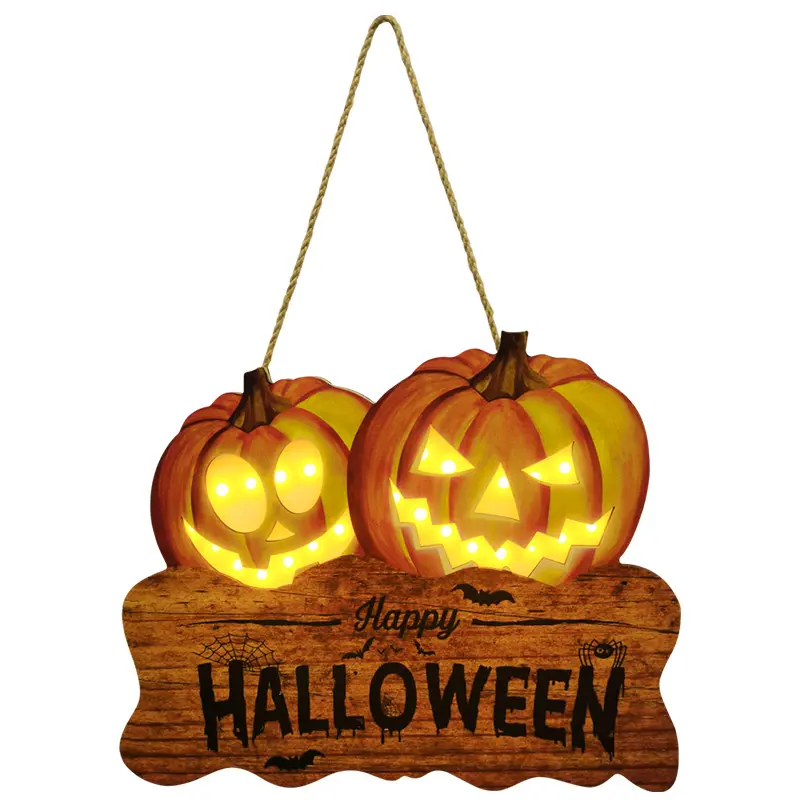 Pumpkin Glow Wooden Listing Halloween Wall Decoration Creative Door Hanging Wooden Eye Shine Can Be Customized