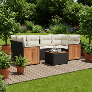 Ensemble de canapés de jardin blanc crème 6 places en rotin, mobilier d'extérieur résistant aux intempéries, design contemporain, panneaux en teck - Product Image 2