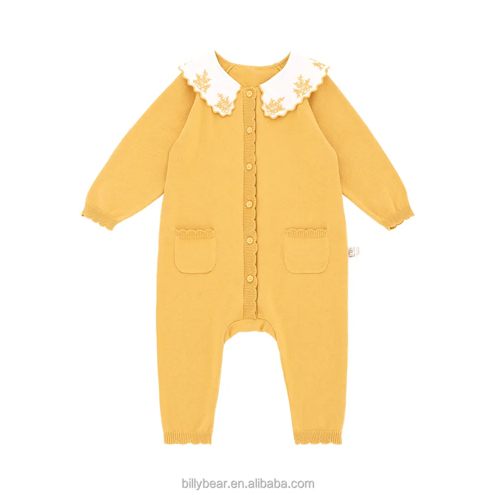 Offre Spéciale enfants bébé pull col en coton fleur broderie 100% coton biologique bébé tricot combinaison bébé barboteuse hiver