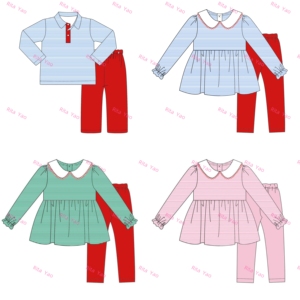 Ensemble tunique leggings pour enfants monogramme Ensemble de vêtements à col automne-<span class=keywords><strong>hiver</strong></span> pour petite fille Vêtements à manches longues en coton rayé - Product Image 1