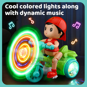 Mini stile cartone animato di plastica auto e moto simpatici giocattoli Stunt triciclo di 360 gradi di rotazione della musica luce per i bambini - Product Image 4